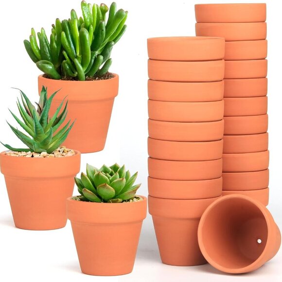 Terra Cotta Pots, 24 Pack 3.15 Inch Mini Clay Pot with Drainage Holes,Cactus Flo - Picture 1 of 8